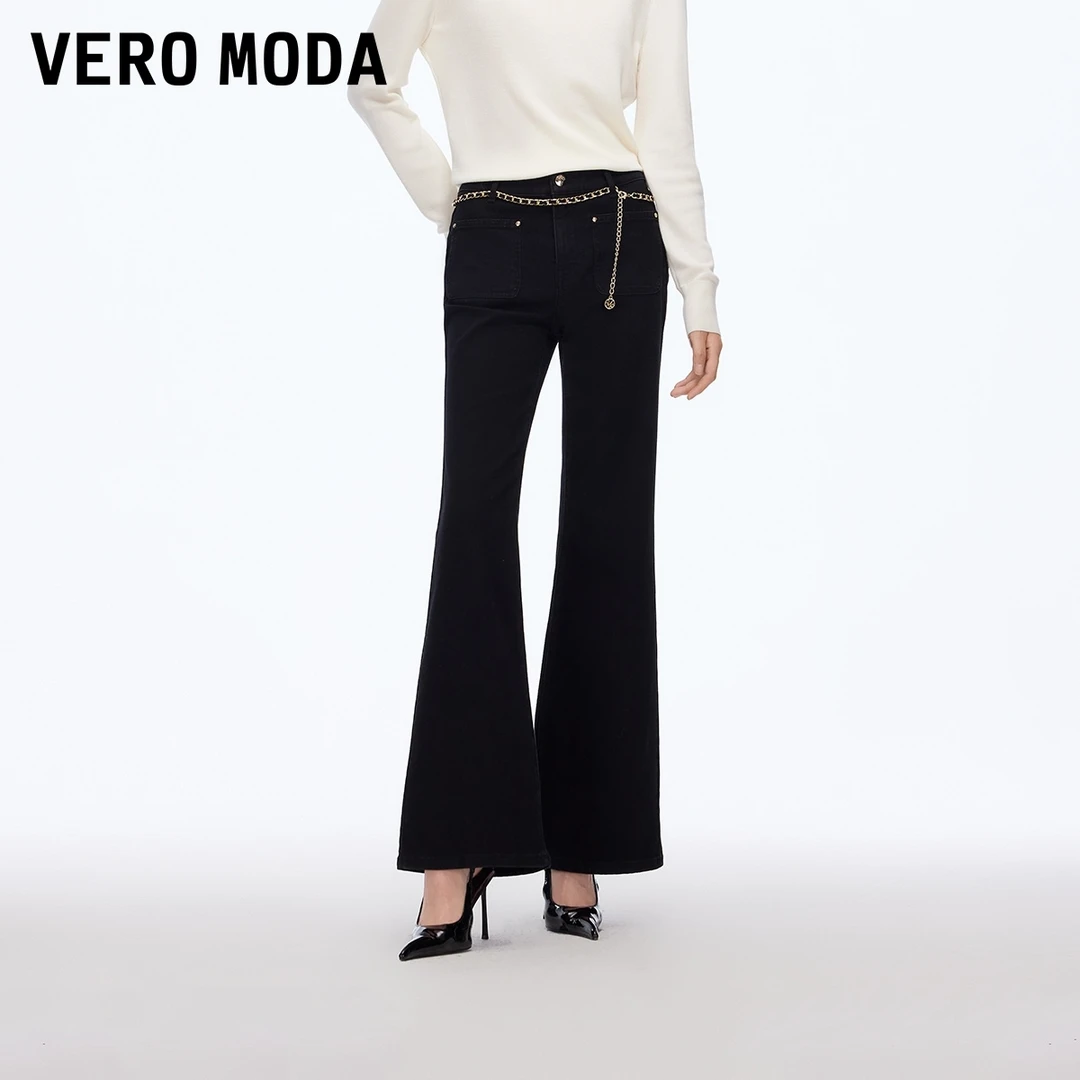 Vero Moda牛仔裤2025秋冬新含棉高腰可拆金属链微喇裤百搭松弛感