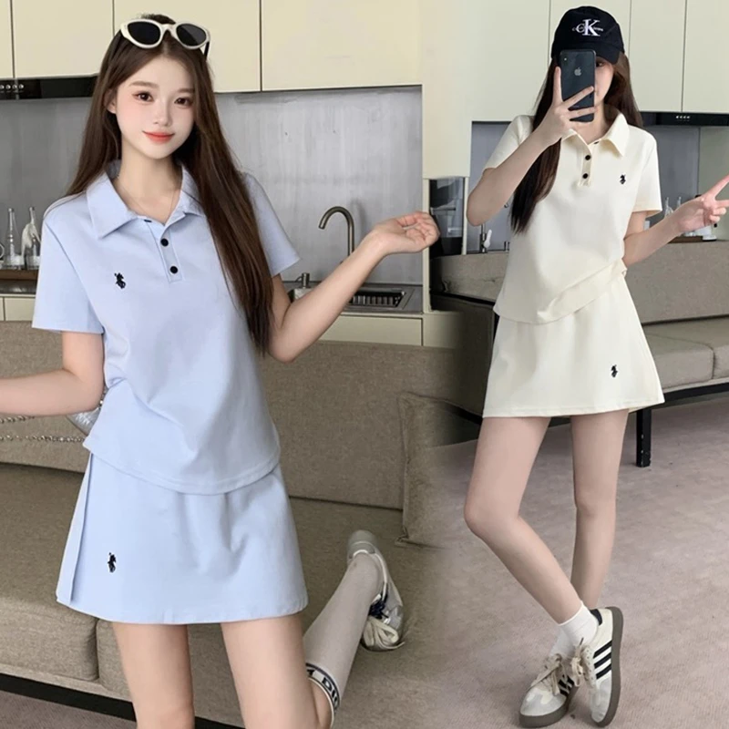 时尚孕妇夏装新款减龄韩版POLO领短袖T恤托腹短裤裙套装