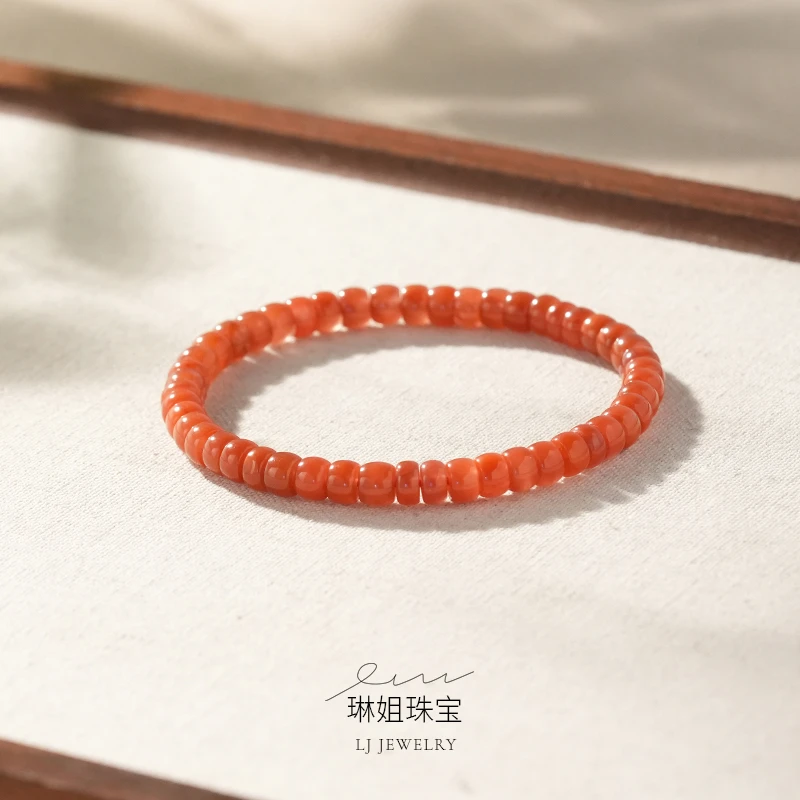 【琳姐甄选】天然南红玛瑙火焰纹手串女款手链素圈时尚珠宝5mm+