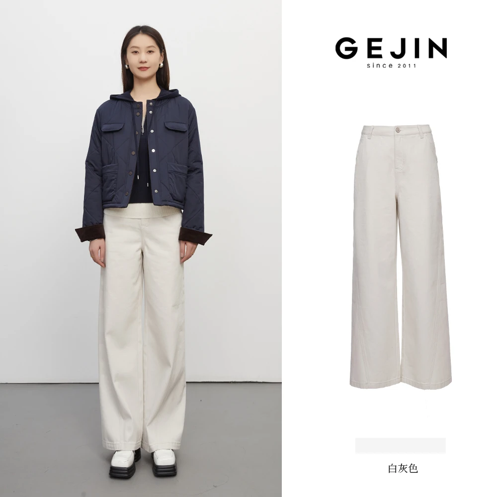 GEJIN/歌锦新款休闲时尚百搭显瘦白灰色直筒裤9312530322