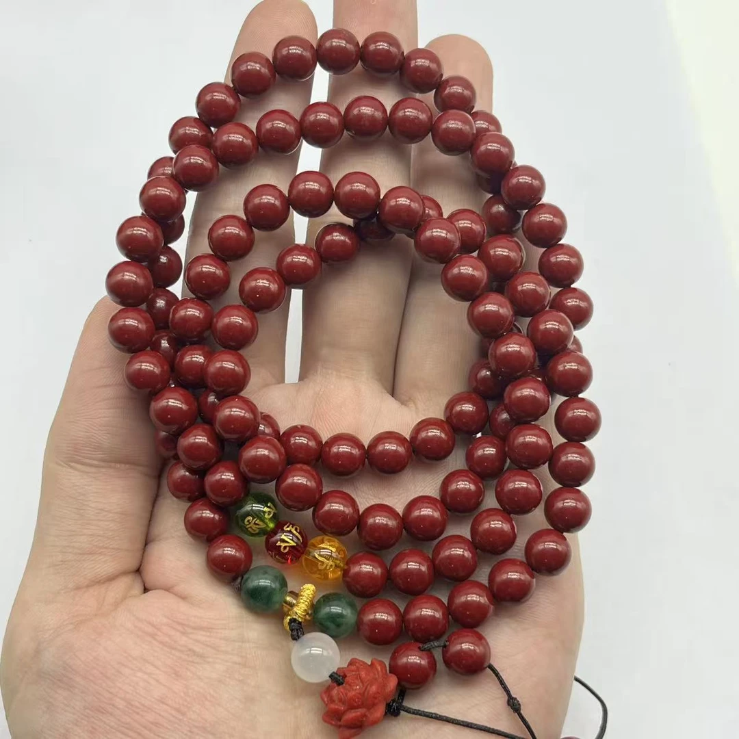 天然辰砂S精美多圈卡8带莲花款无礼盒 522