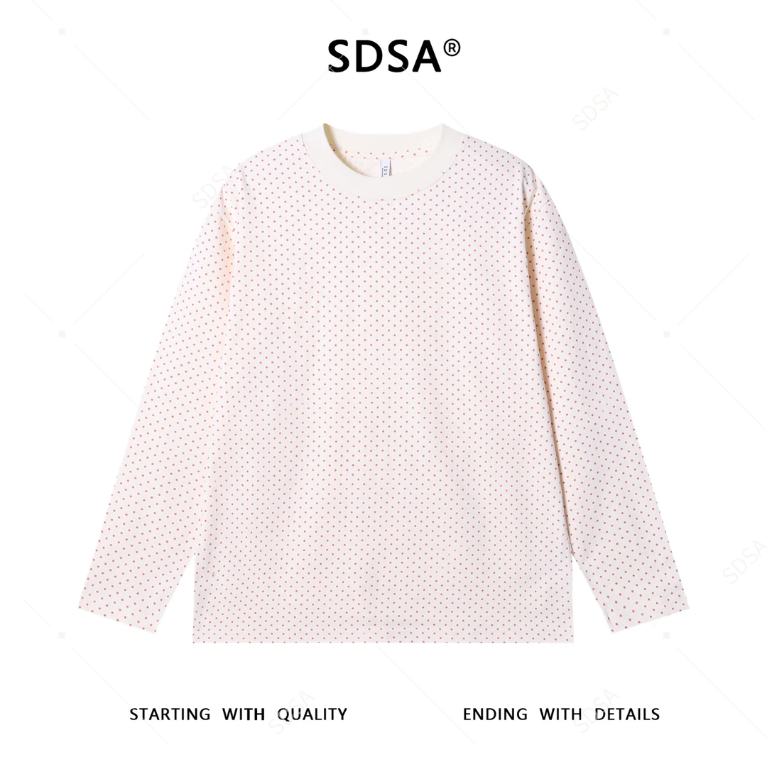 SDSA男士秋冬新款轻奢痞帅男装休闲满印波点圆领长袖T恤潮牌时尚