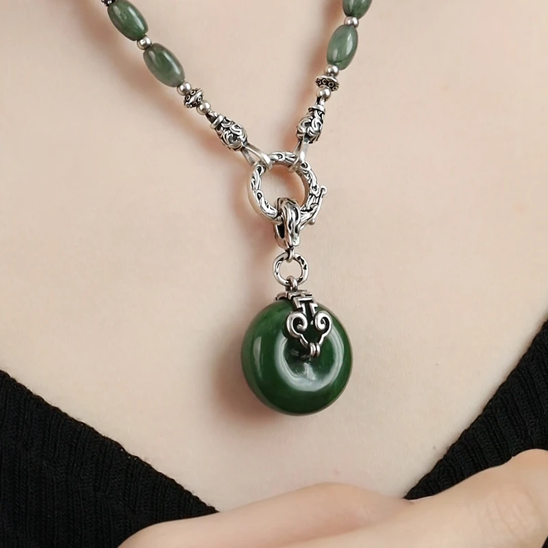 <一禅兄>S925银碧玉平安扣（有厚薄）喜字如意吊坠小众设计感