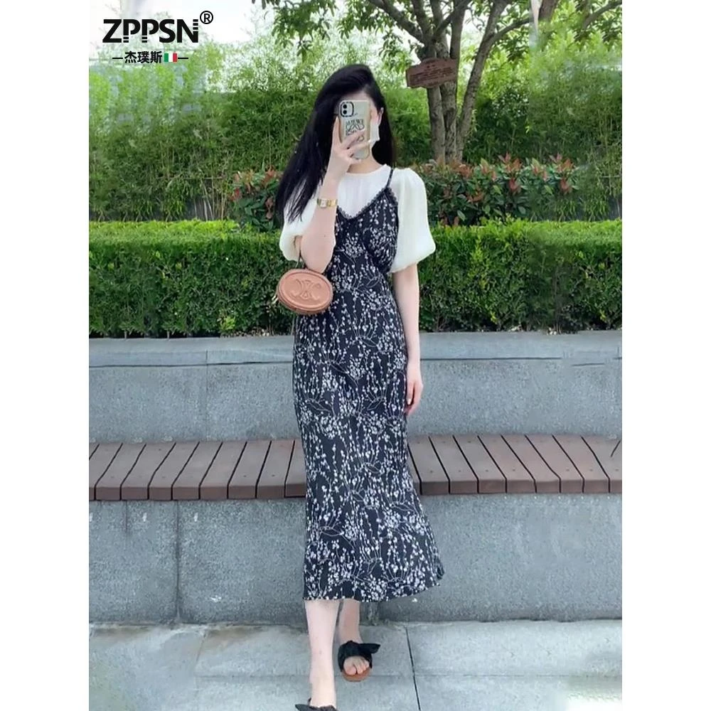 ZPPSN欧洲站夏季新款碎花桔梗裙公主裙仙气复古吊带连衣裙气质森