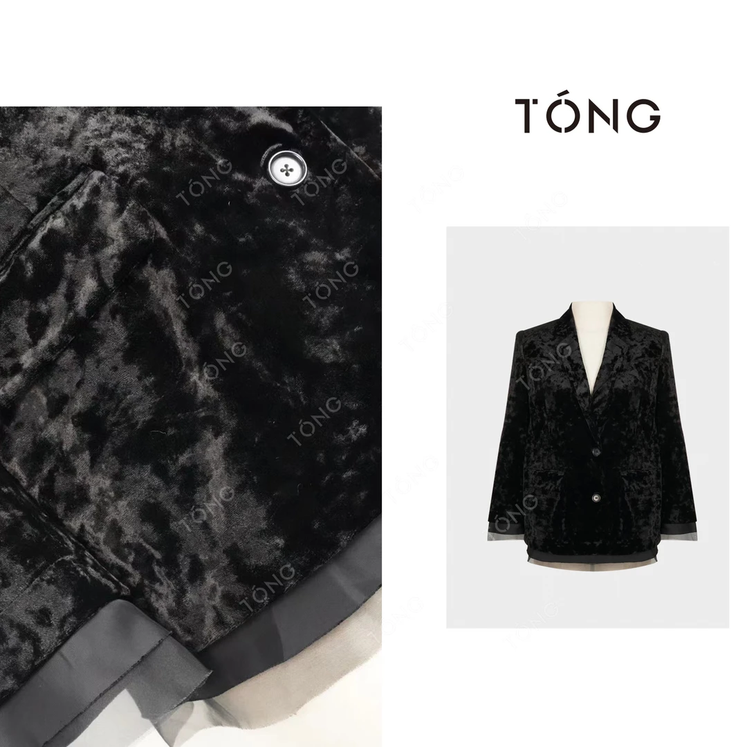 【港风】 桑蚕丝+醋酸+丝绒早秋时尚设计师款拼接外套 GW015