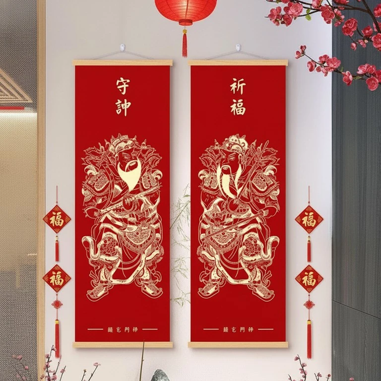 马年门神门贴新年春节年画国潮对联创意大门福字贴装饰贴