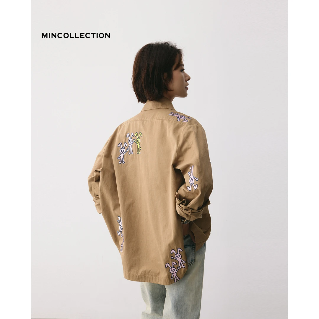 DE Mincollection兔子刺绣衬衫/日系工装男女刺绣休闲衬衫40138