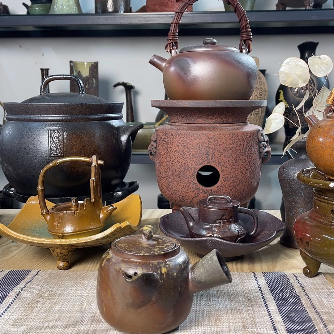 碟紫砂粗陶实用茶壶