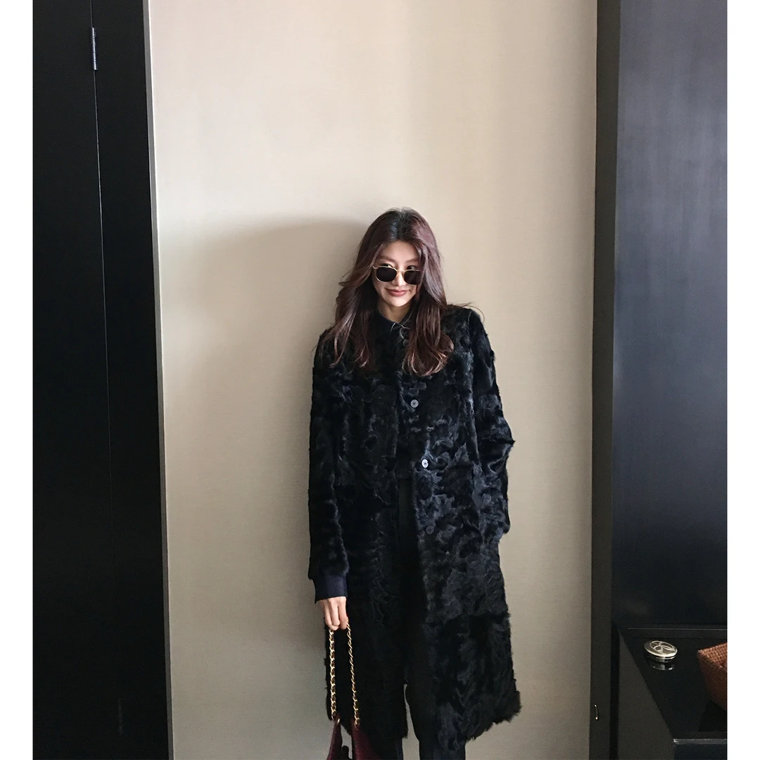 【ALONE SAVOR】龍喜儿 纽约街头 秋冬小胡羊皮草长外套X188