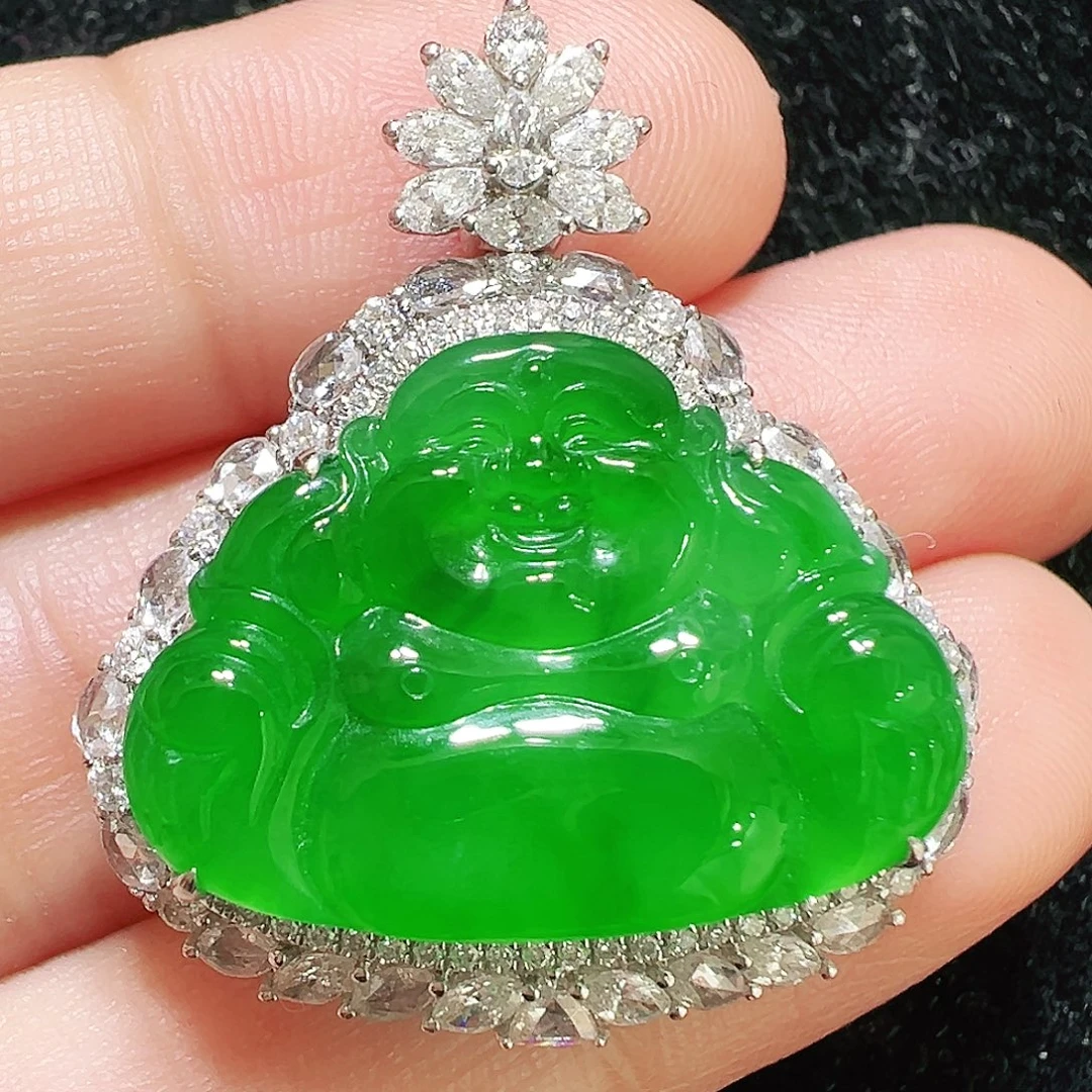 翡翠18K金镶嵌吊坠(不含链)