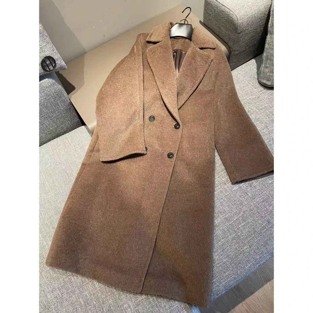 【MUOOT】宝藏款~骆马绒轻奢宽松百搭长袖双排扣大衣外套女 E2198