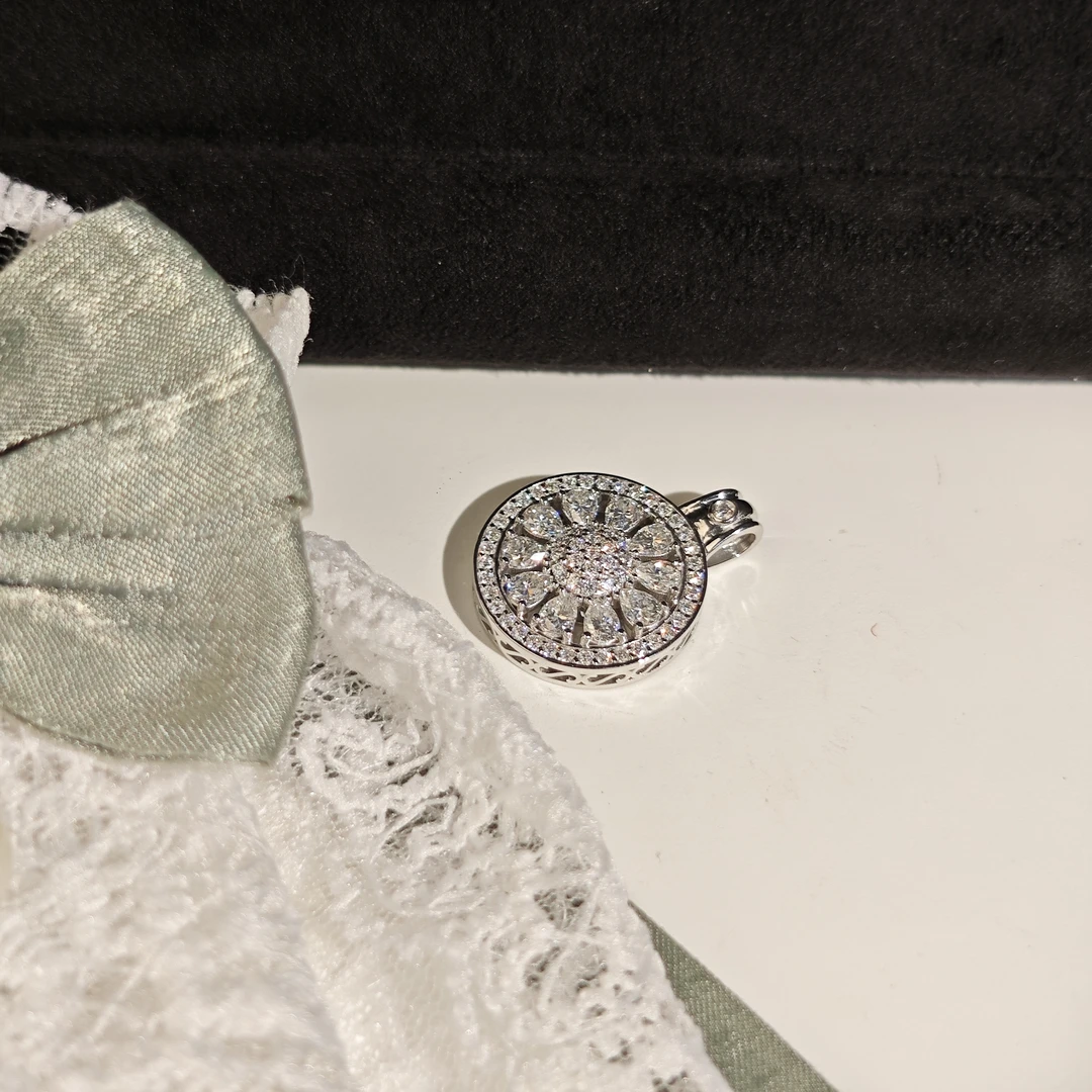 铂金莫桑西柚片罗盘吊坠-