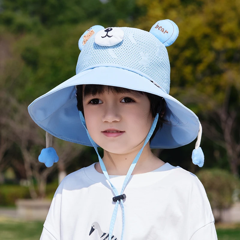 儿童遮阳帽夏季男女童渔夫帽大檐太阳帽防紫外线网面盆帽宝宝透气