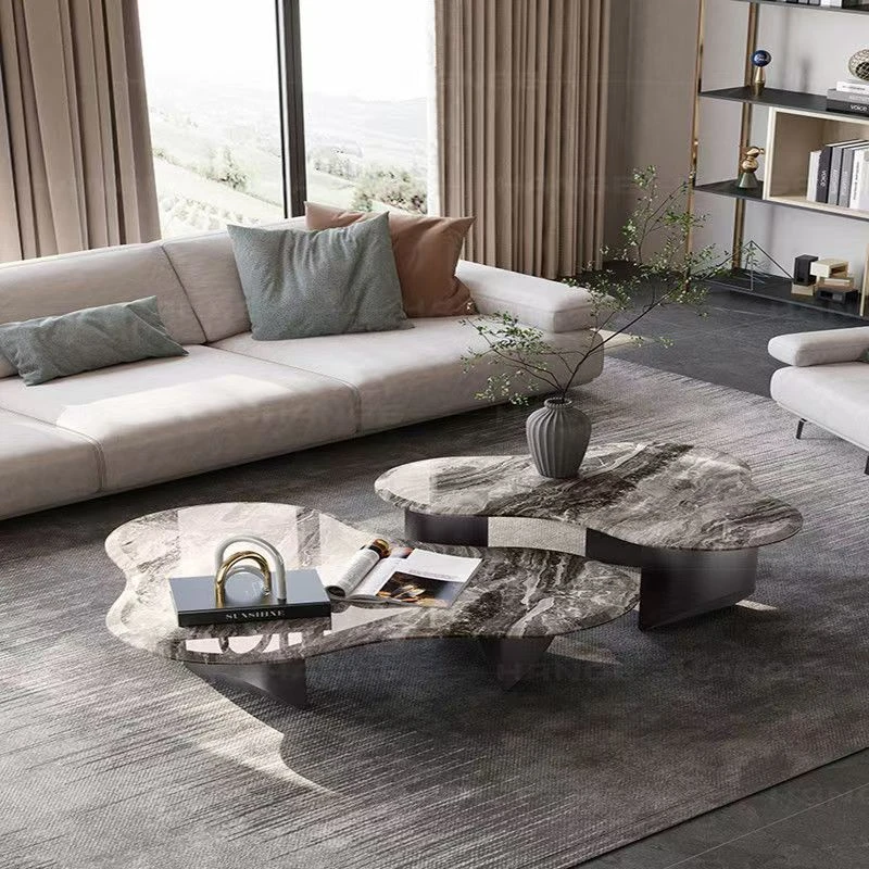 茶几电视柜意式极简轻奢异形创意金属工艺设计师别墅大理石奢石