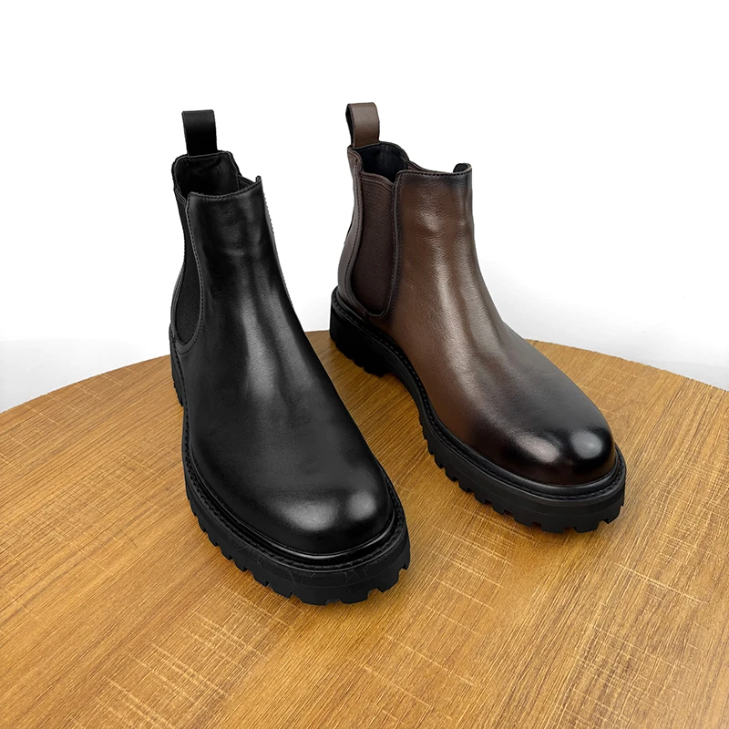PLANET SUNNY新款复古真皮切尔西靴头层牛皮舒适时尚厚底套筒男靴