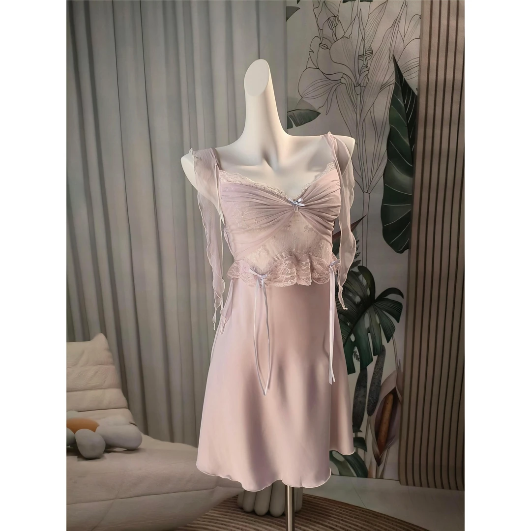 【迟暮之吻】新娘款夏季家居服轻奢无袖长袖睡衣V领中长裙吊带裙