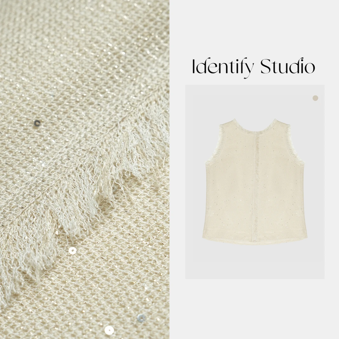 IDENTIFY"星沙"夏季上新原创流苏边细纹桑蚕丝醋酸马甲25SS