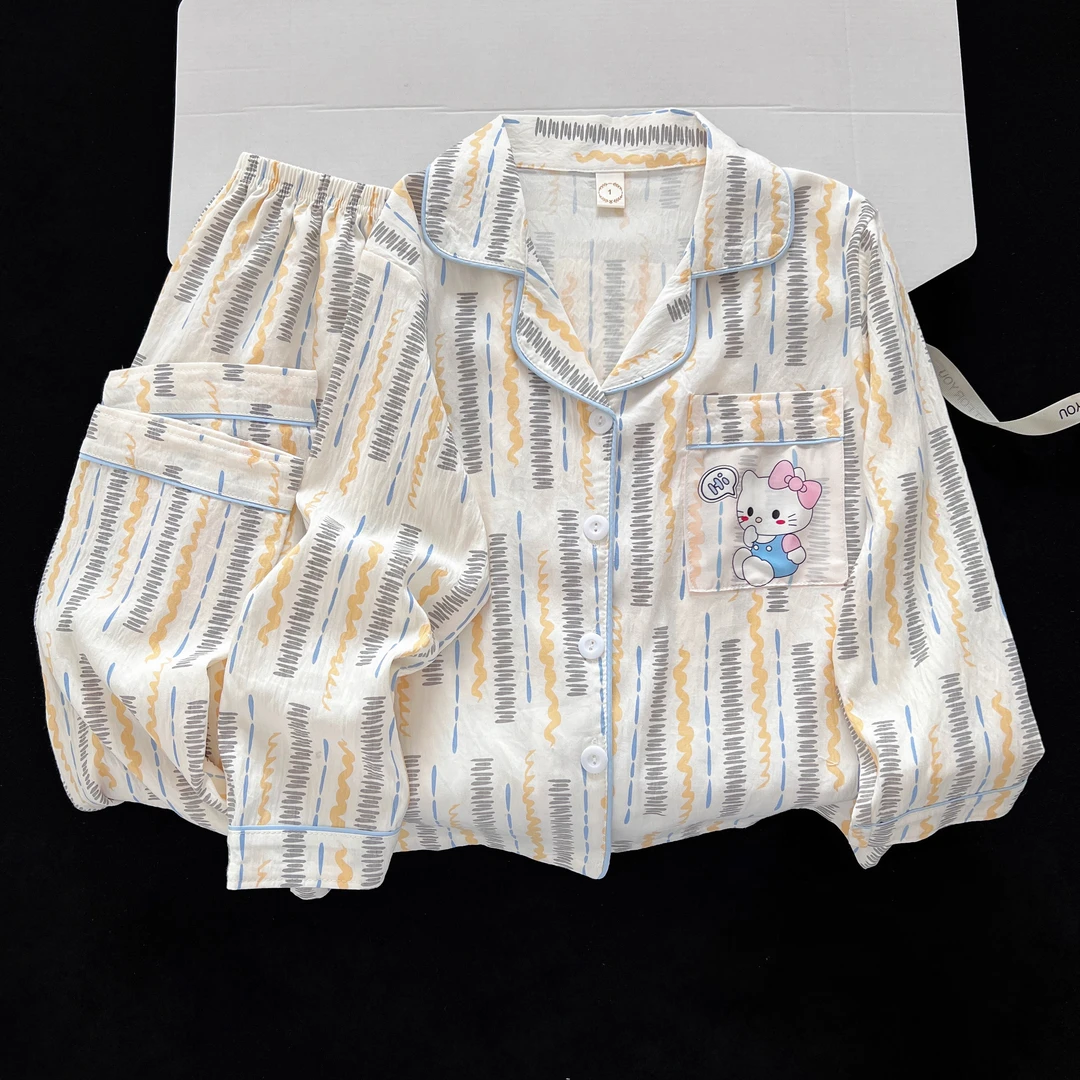 新款儿童睡衣女孩春秋季卡通长袖云朵棉沙空调服中大童家居服套装