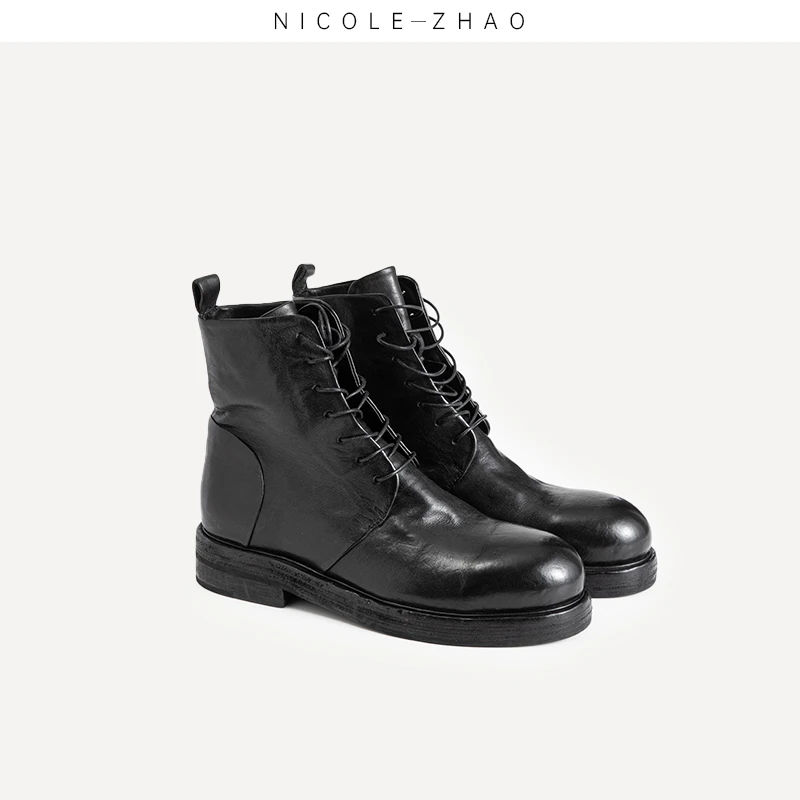 4NXZ058【贵姐NICOLE】进口设计师高端设计短款马皮靴