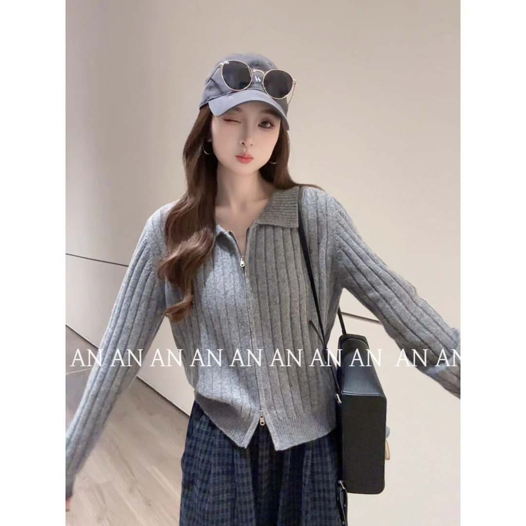 C09207韩系舒适感休闲INS风软糯针织开衫纯色坑条毛衣外套