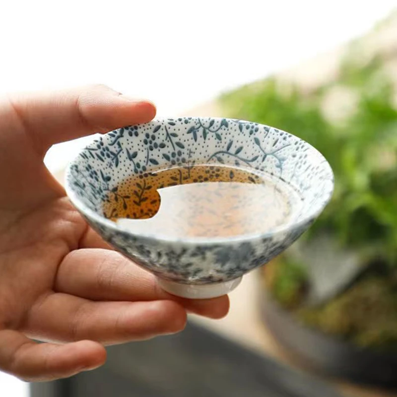 青花瓷斗笠杯茶杯主人杯家用喝茶品茗杯小号茶碗茶盏潮汕功夫茶具