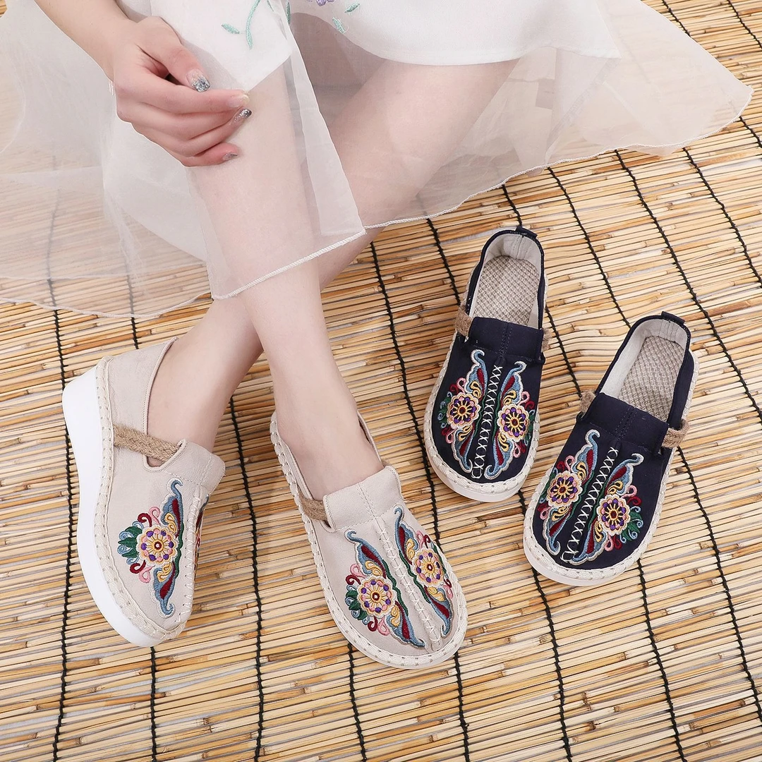 2025年夏季新款休闲民族风布鞋凤凰刺绣时尚布鞋复古厚底透气