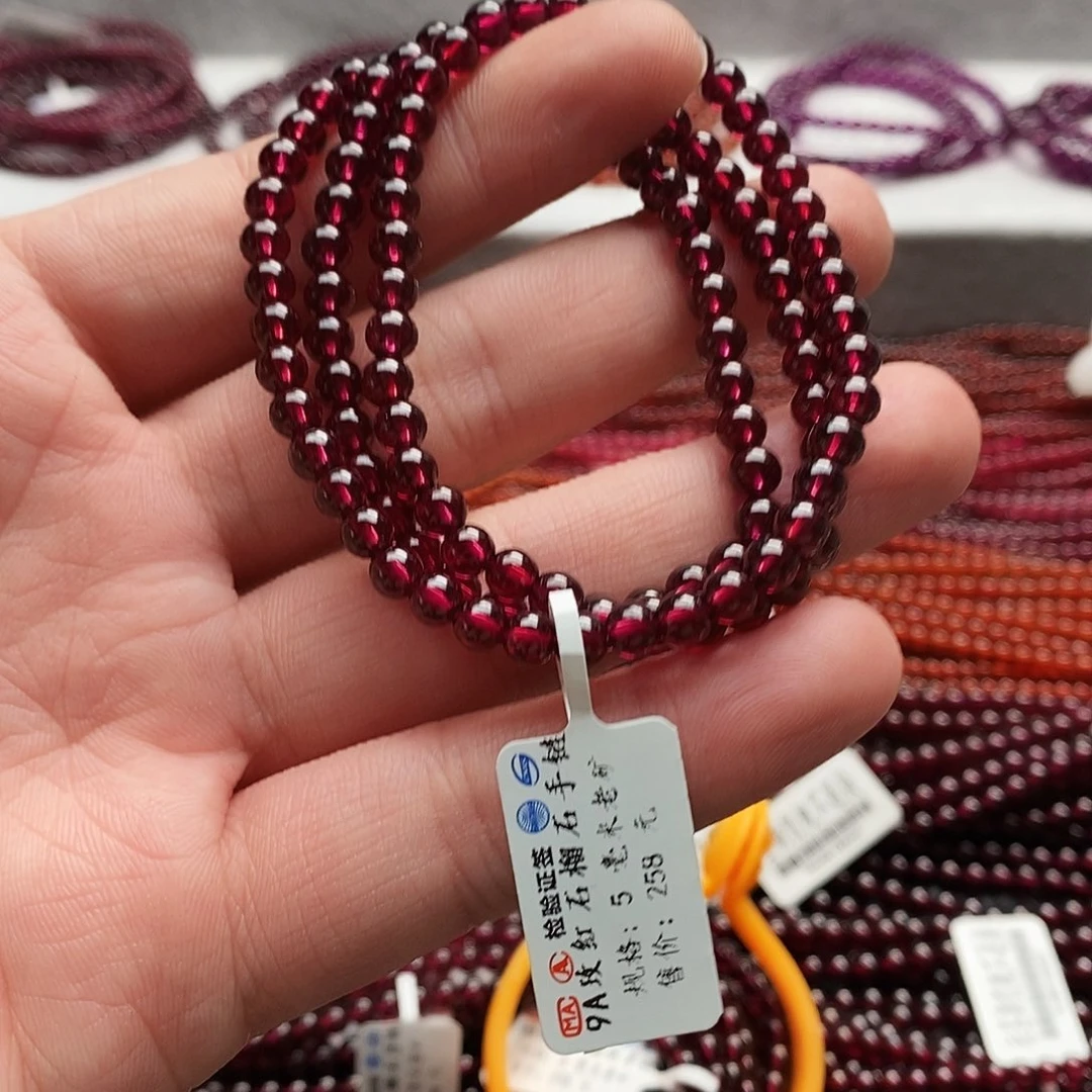 石榴石手链未镶嵌汪****平5mm天花板9A玫红