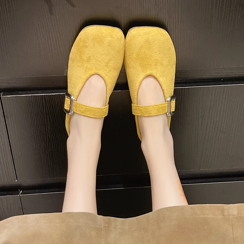 糖果可爱玛丽珍鞋2025春季法式温柔仙女风绒面一脚蹬懒人包头拖鞋