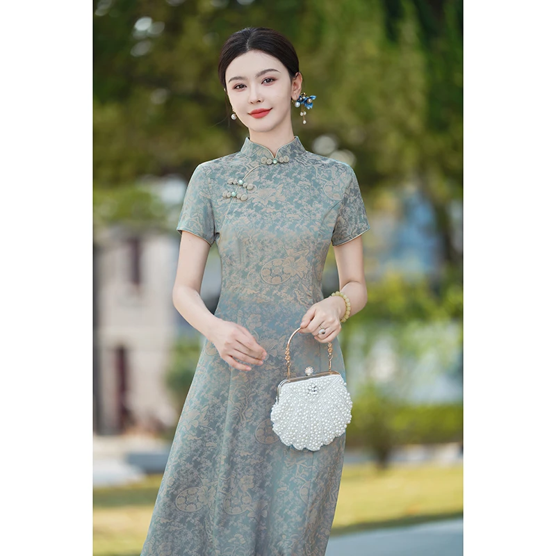 新中式旗袍日常通勤2025新款夏季小个子复古民国妈妈素雅连衣裙女