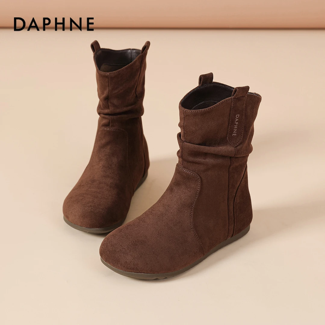 达芙妮美拉德马丁靴女2025秋冬新款爆款超火勃肯靴复古褶皱堆堆靴