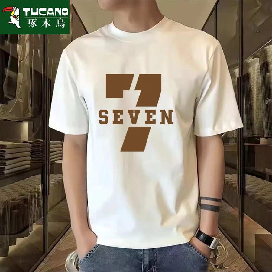 啄木印花纯棉夏季潮牌美式痞帅重磅T青年百搭圆领ins宽松短袖爆款
