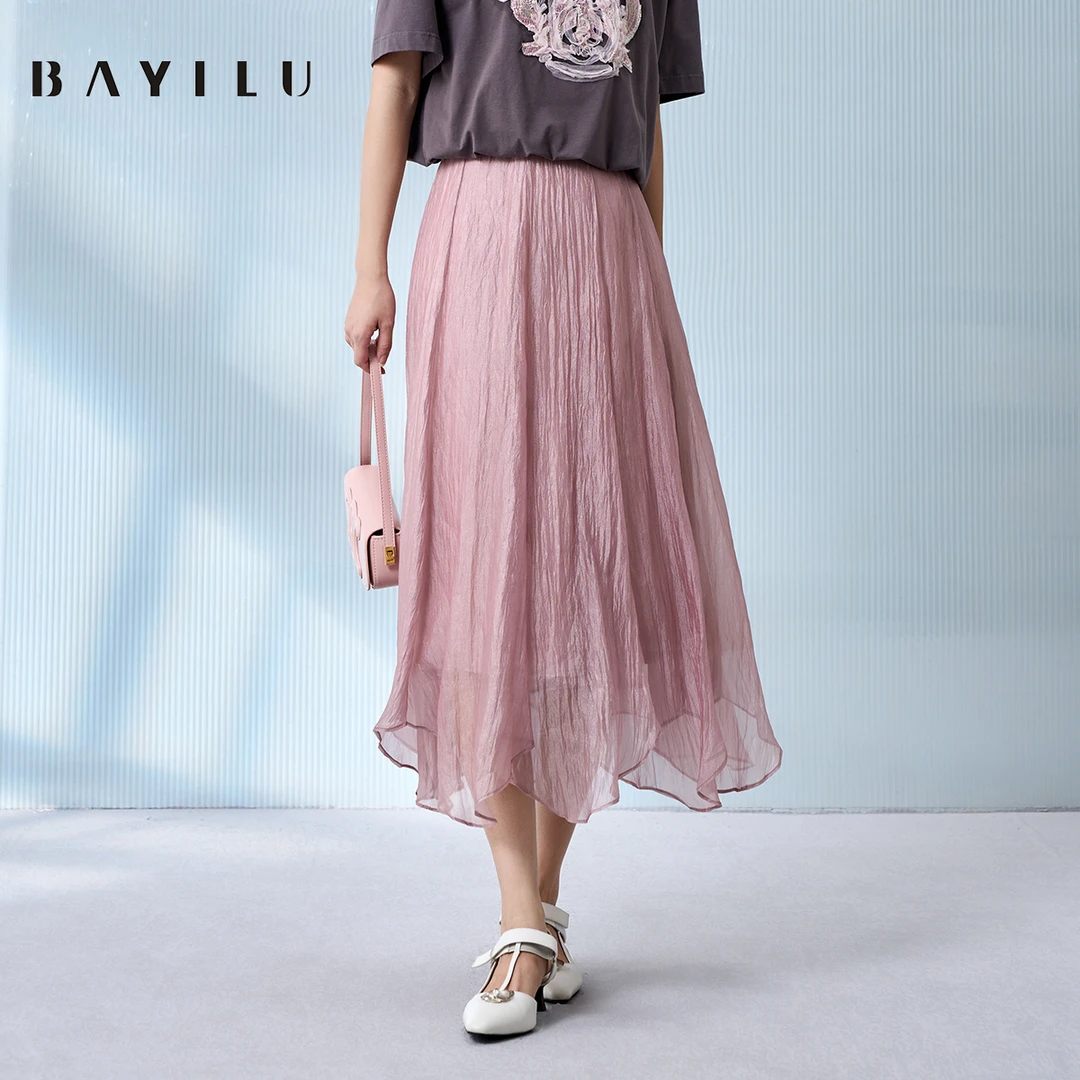 【云云】芭依璐夏季半身裙女纱裙不规则长裙90Q3015