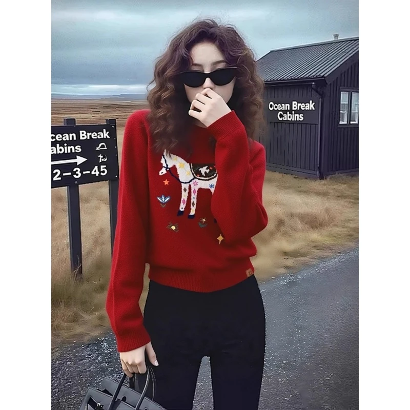 2025冬季软糯慵懒风小众不撞款法式别致独特超好看圣诞红色毛衣女