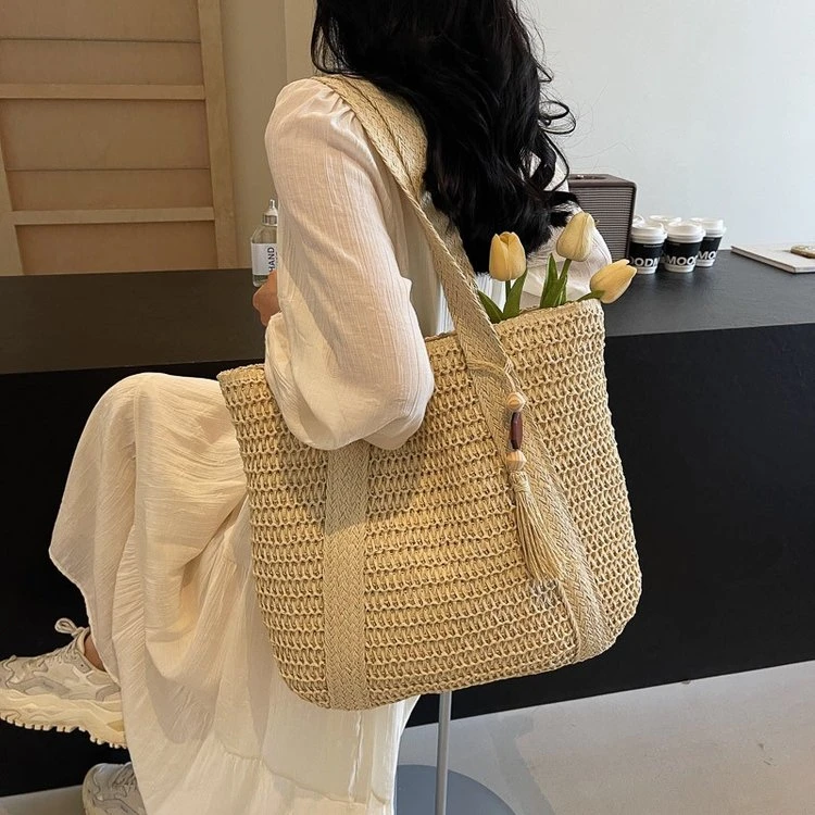 编织包包女士2025新款单肩腋下包大容量托特包时尚沙滩度假草编包