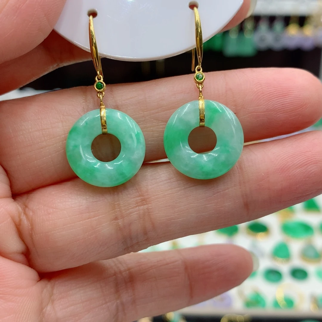 翡翠18K金镶嵌耳饰