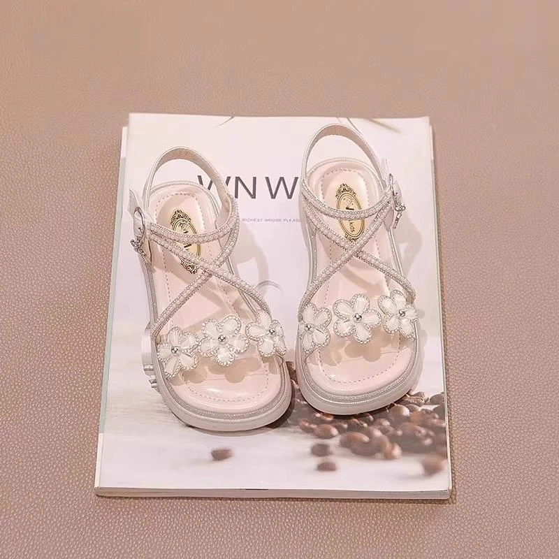 ABC女童公主水晶凉鞋2025新款夏季儿童软底中大童防滑露趾沙滩鞋