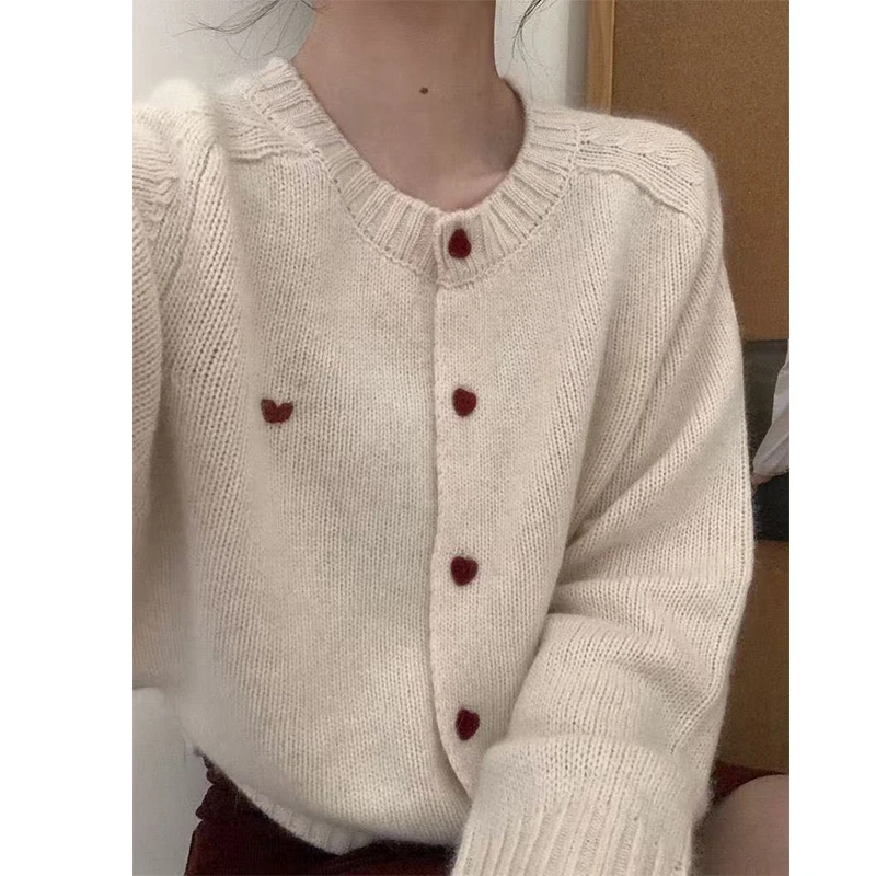 【红爱心】毛衣宽松女保暖厚款针织开衫春秋慵懒上衣长袖外套-9625