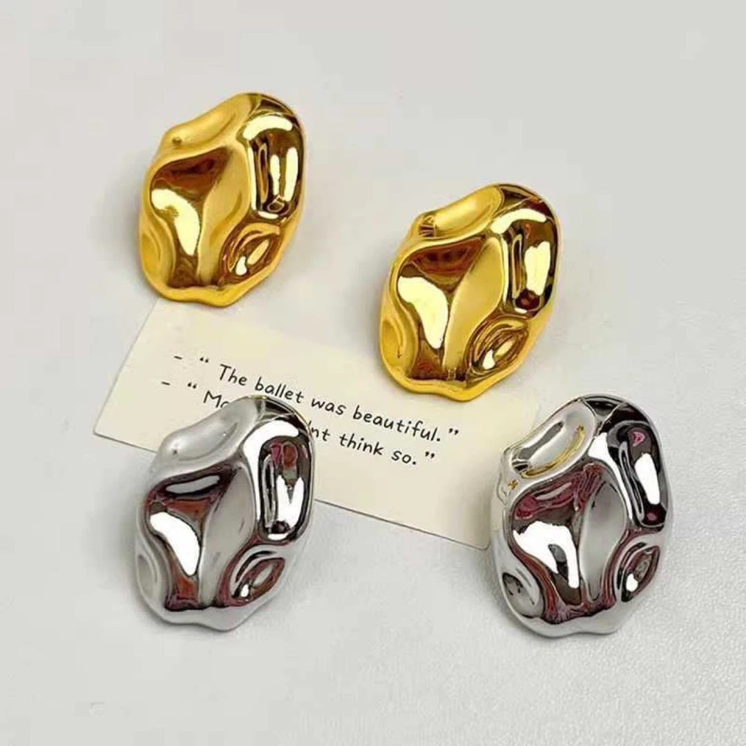 铜合金亚克力耳饰 褶皱几何耳钉小众设计高级感轻奢不规则耳饰潮