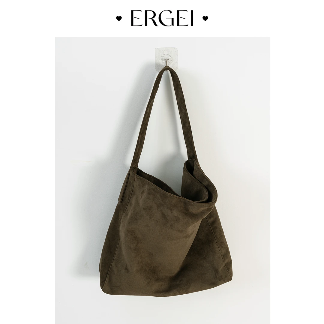 【尔给】复古ins磨砂麂皮绒托特包大容量通勤休闲时尚百搭单肩包