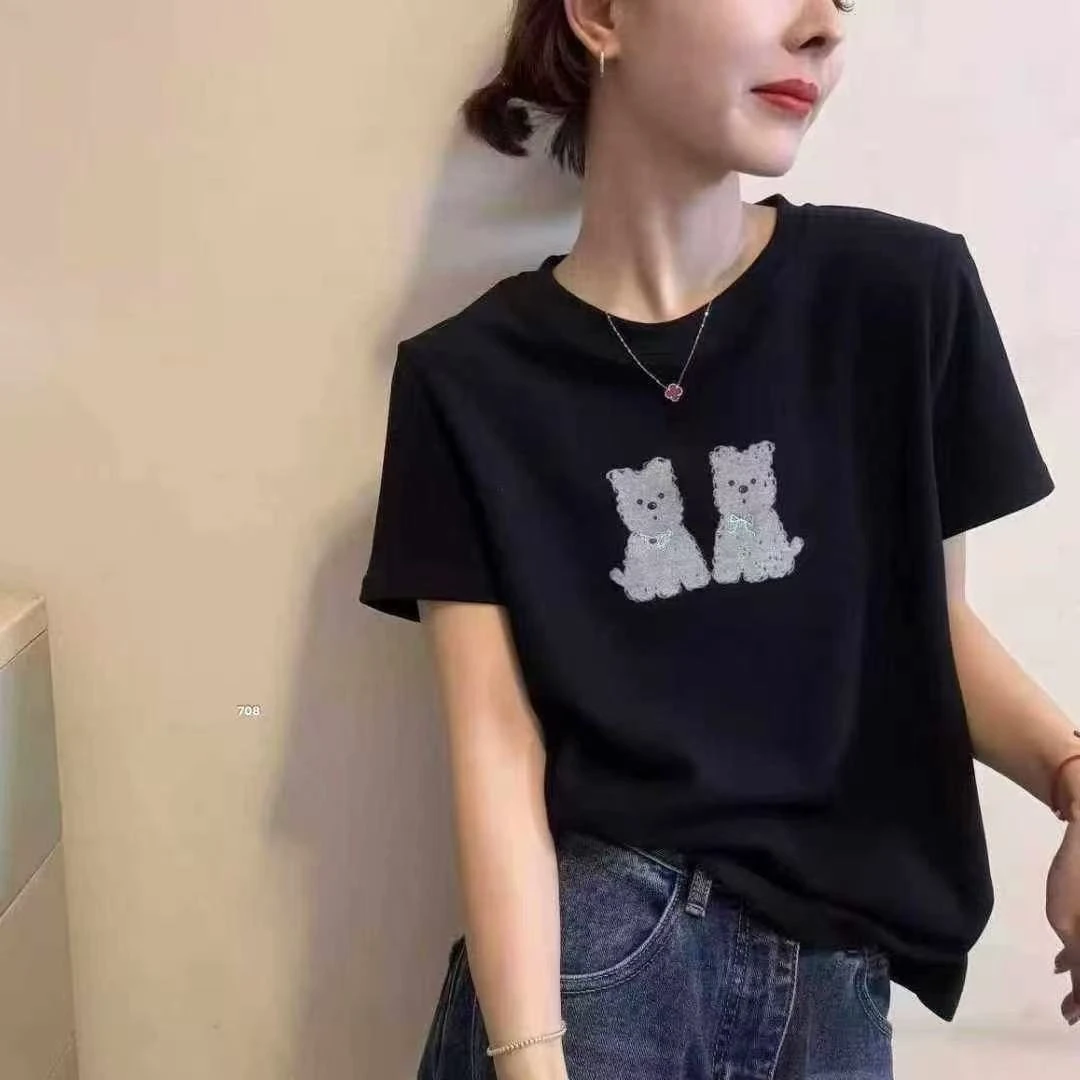 秋款百搭猫咪短袖
