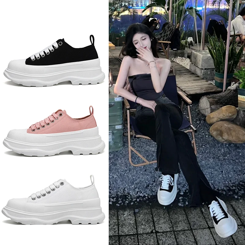 莆田正品麦昆帆布鞋女款2026新款春季舒适松糕底增高百搭休闲鞋潮