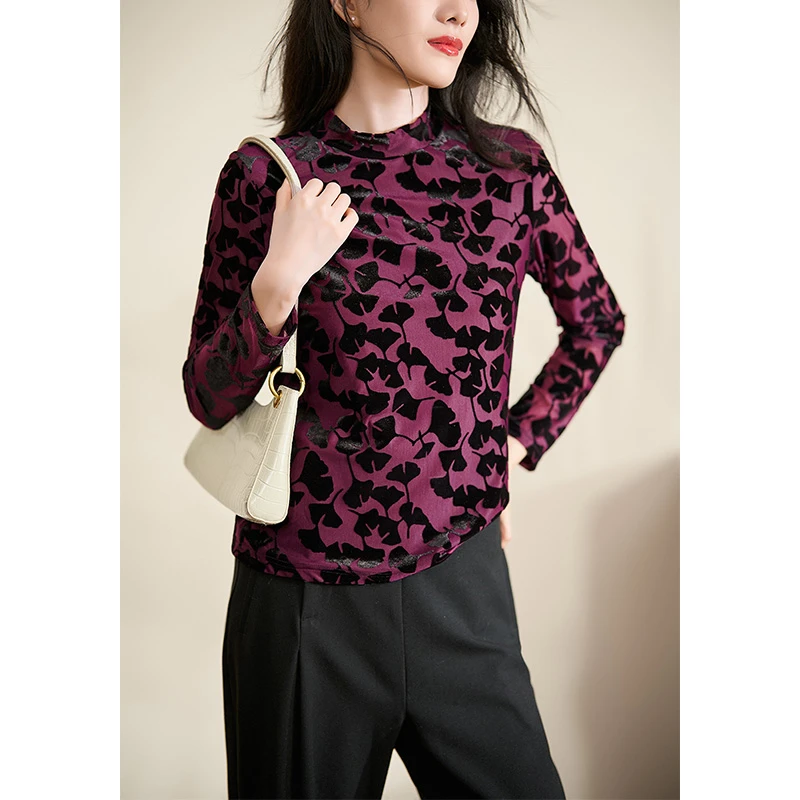 安那俪惟绛紫色时尚减龄高端2025秋女新款优雅百搭上衣#DSY17386