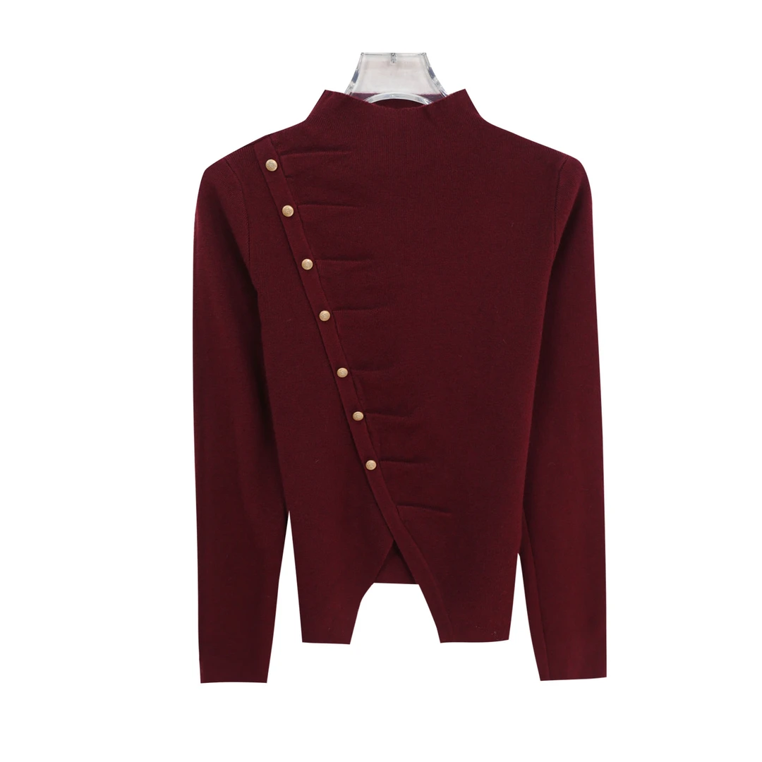 S别致褶皱小众修身开叉显瘦气质针织衫S5346