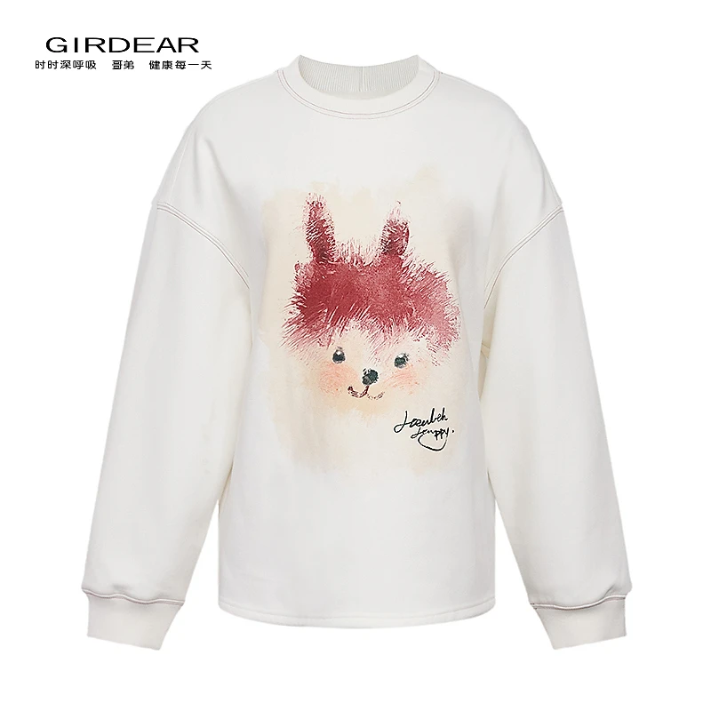 哥弟 新款卡通个性原创手绘经典休闲宽松百搭套头圆领卫衣1301059