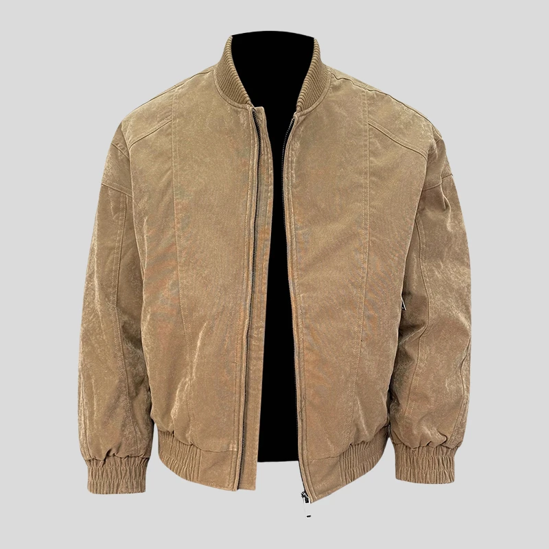 ohmmayby棒球领羽绒服男冬季潮牌时尚短款卡其色90白鸭绒加厚外套