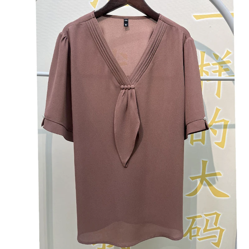 5543短袖高端大码女装遮肚显瘦上衣2025夏新款气质v领T恤衫