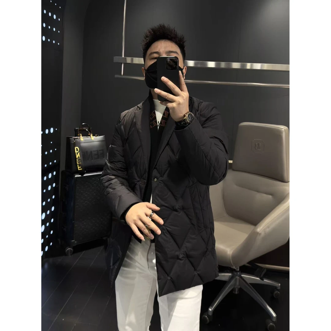 【马哥严选】轻奢男士冬季 可拆卸围巾领商务休闲中长款羽绒服