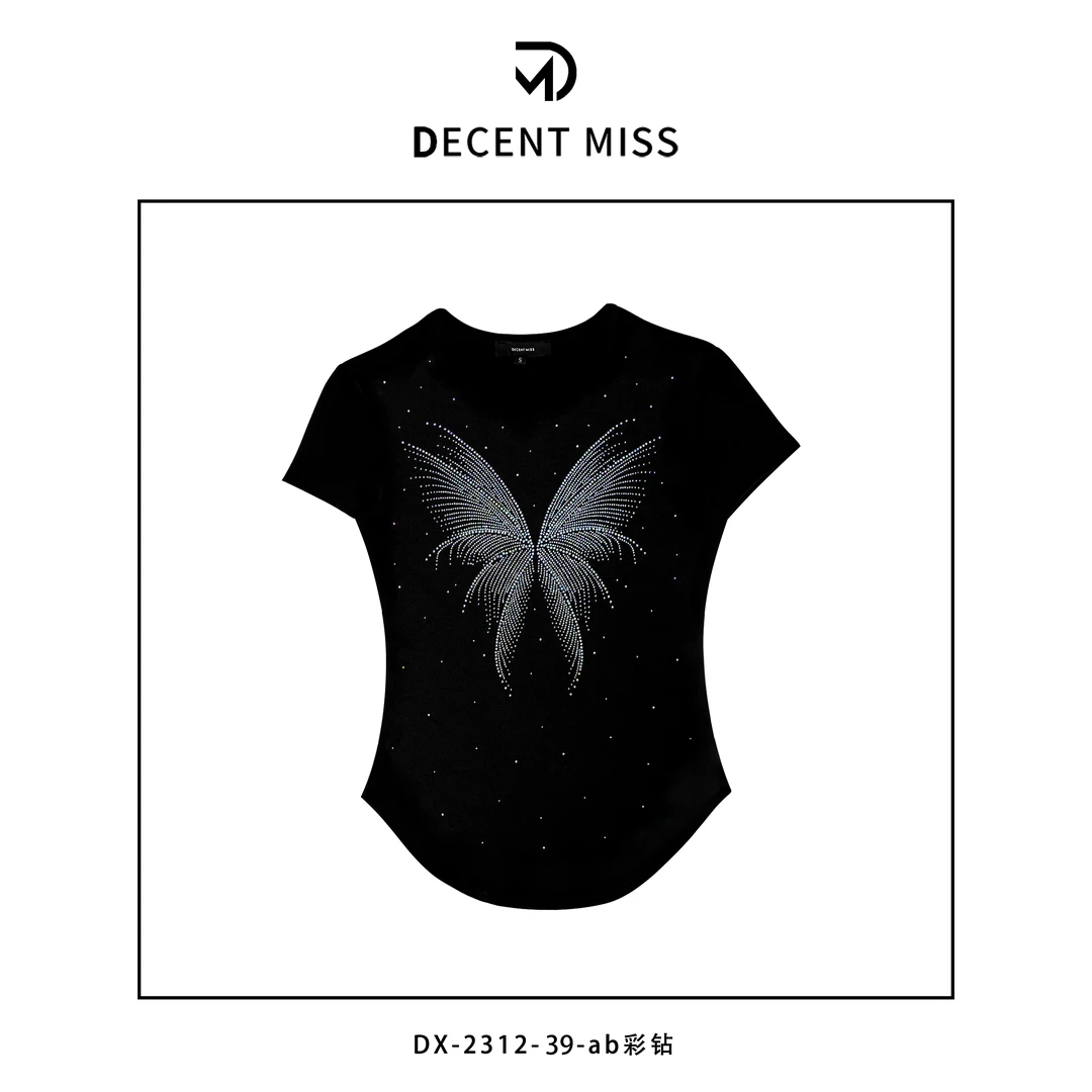 Decent miss夏季梦幻彩蝶AB彩钻短袖小T恤DX-2312-39