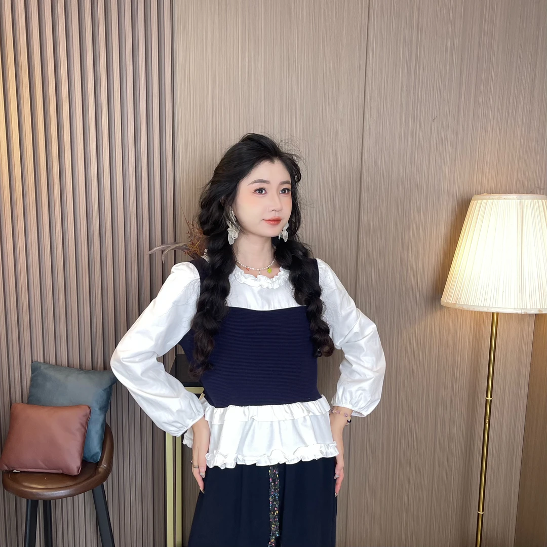 MUMU家【午后甜品】拼接设计款秋冬内搭衬衣甜美浪漫花边款