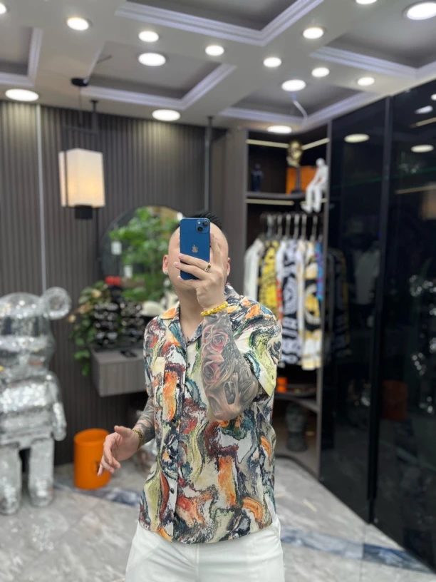 SH轻奢时尚高定男士雅痞轻薄透气提花撞色休闲衬衫8114